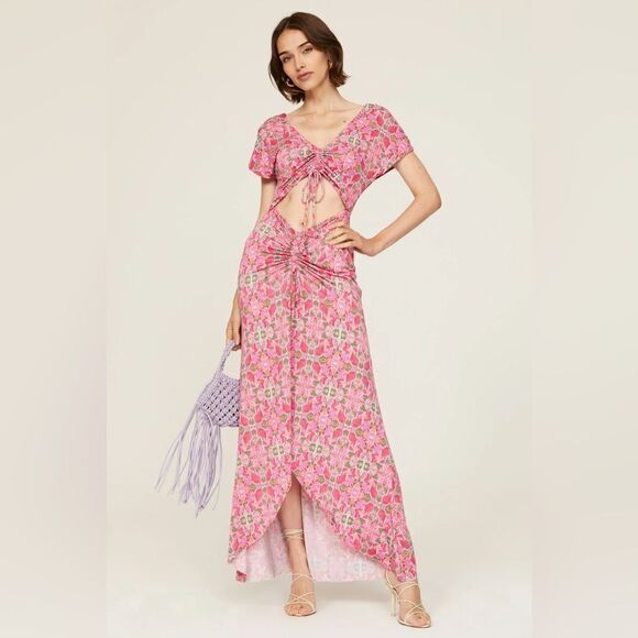 nwt misa Los Angeles Carlotta Ruched Maxi Dress women's‎ cut out dress size md - Picture 1 of 11